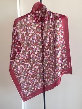 Holland E.H. Women's Square Scarf Wine 🍷 Multicolor Tulips Pure 100%  Soie Silk